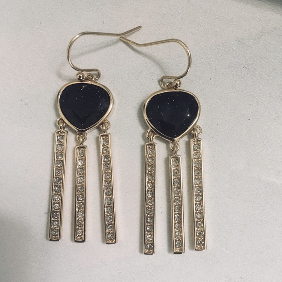 COLE HAAN DARK BLUE GOLDSTONE DANGLE EARRINGS - Picture 1 of 5